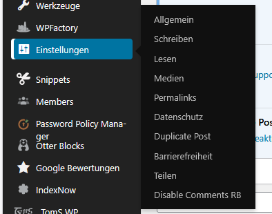 Menü Einstellungen